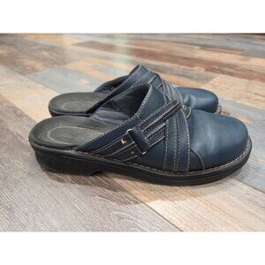 CLARKS Women's Mules Size 9M Blue Leather Slip-On Comfort CLOGS